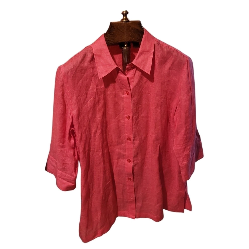 Chicos Linen Pink Button Front 3/4 Sleeve Shirt Women Size 3 (XLarge)